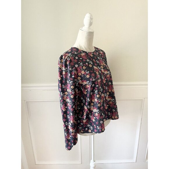 Shein L Floral Long Sleeve Blouse Keyhole Back Black Multicolor - Picture 4 of 7